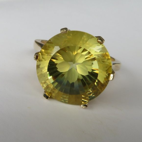 Natural Flower Carved Lemon Quartz In 14K Yellow Gold Cocktail Ring Sz 7.25 - Picture 7 of 13